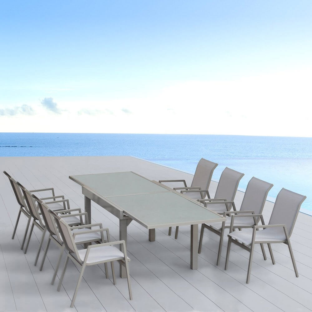 Table salon de jardin extensible en aluminium pour 12 personnes